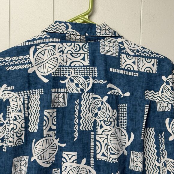 Pacific Legend Hawaiian Shirt Turtle Aztec Tribal Made In Hawaii Blue Men XL EUC - Picture 10 of 11